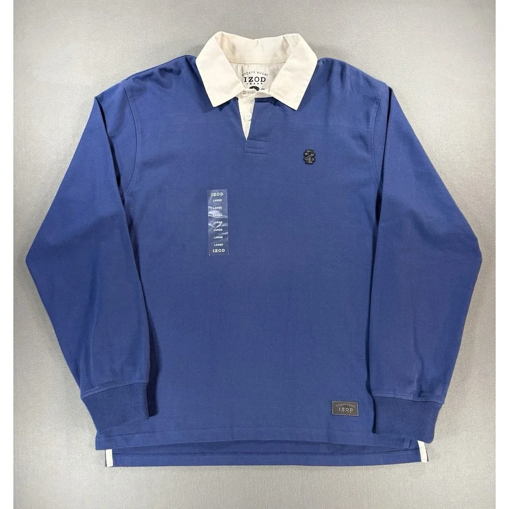 NWT Mens IZOD Estate Rugby Long Sleeve Size Large Blue